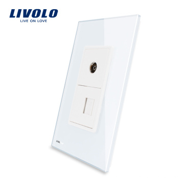 Livolo EUA TV e Computador Soquete RJ 45 Com Branco Pérola De Cristal De Vidro tomada de parede elétrica Internet VL-C591VC-11